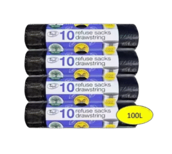 10 Refuse Sacks Drawstring 100L – 24 Qty